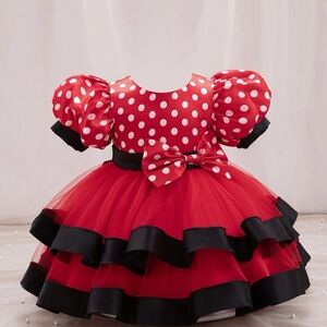 Red Polka Dot Dress with Black Accents